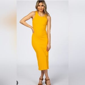 New York & Company Yellow Sheath Dress Scoop Neck Midi